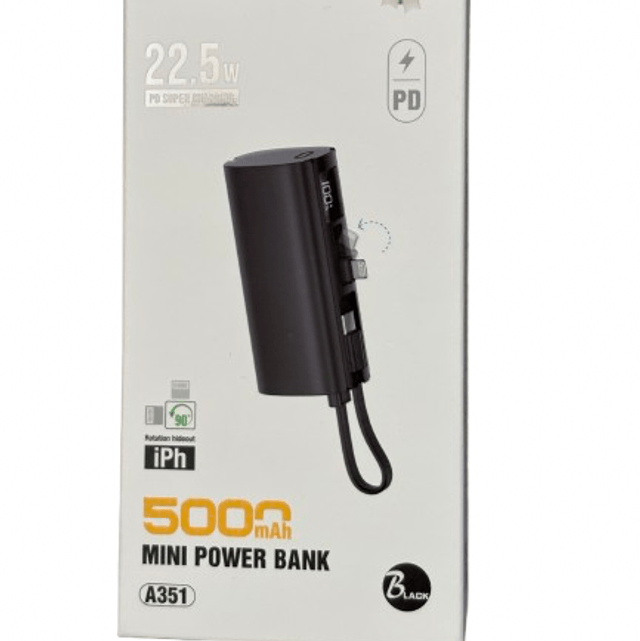 Mini 5000 mAh power bank for lightning and usb C